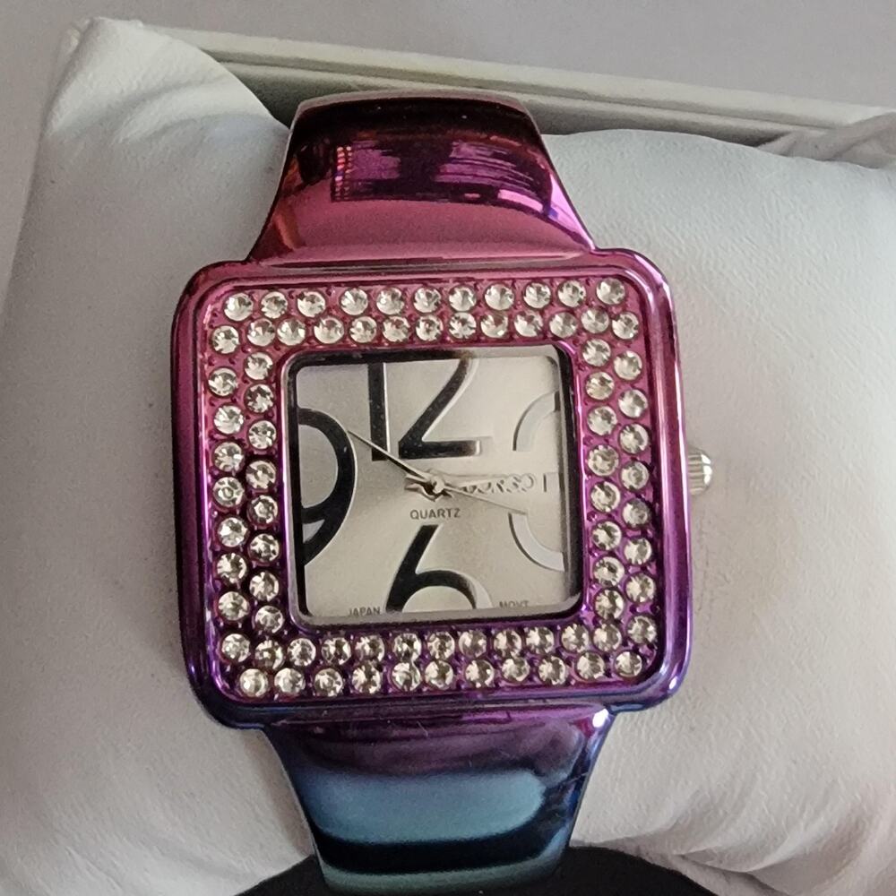 Bongo Womens Watch Silver Dial Purple Crystal Bezel Bangle Quartz Japan Movt